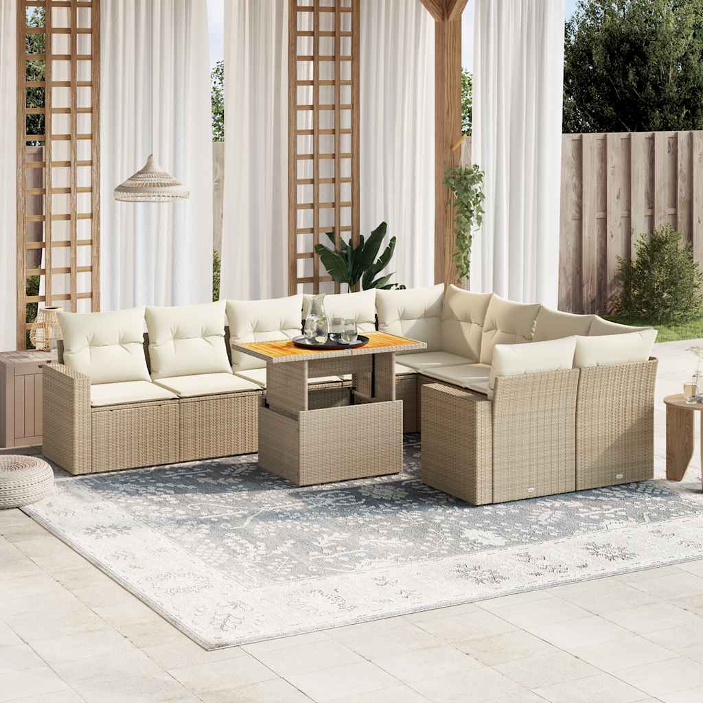 vidaXL 10-delige Loungeset met kussens poly rattan zwart