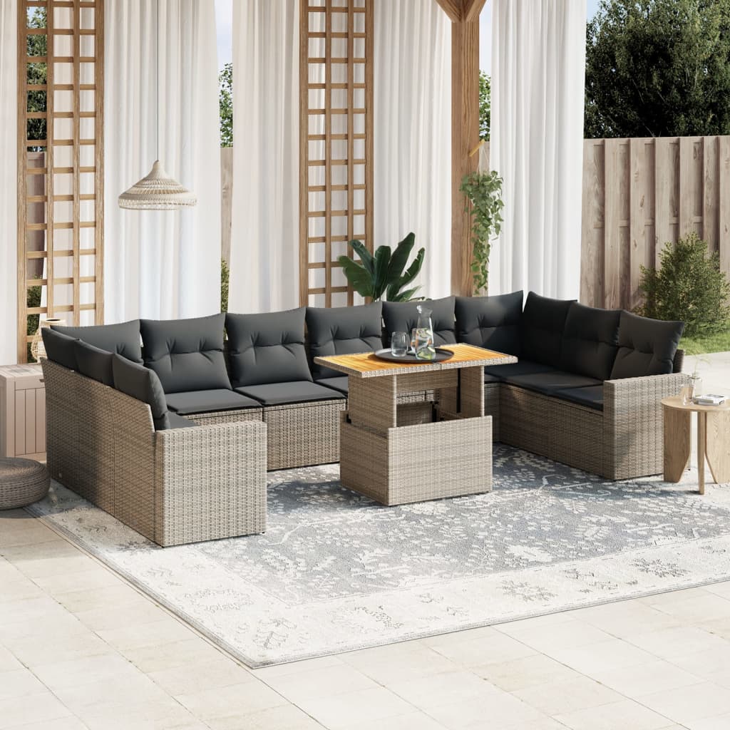 vidaXL 11-delige Loungeset met kussens poly rattan zwart