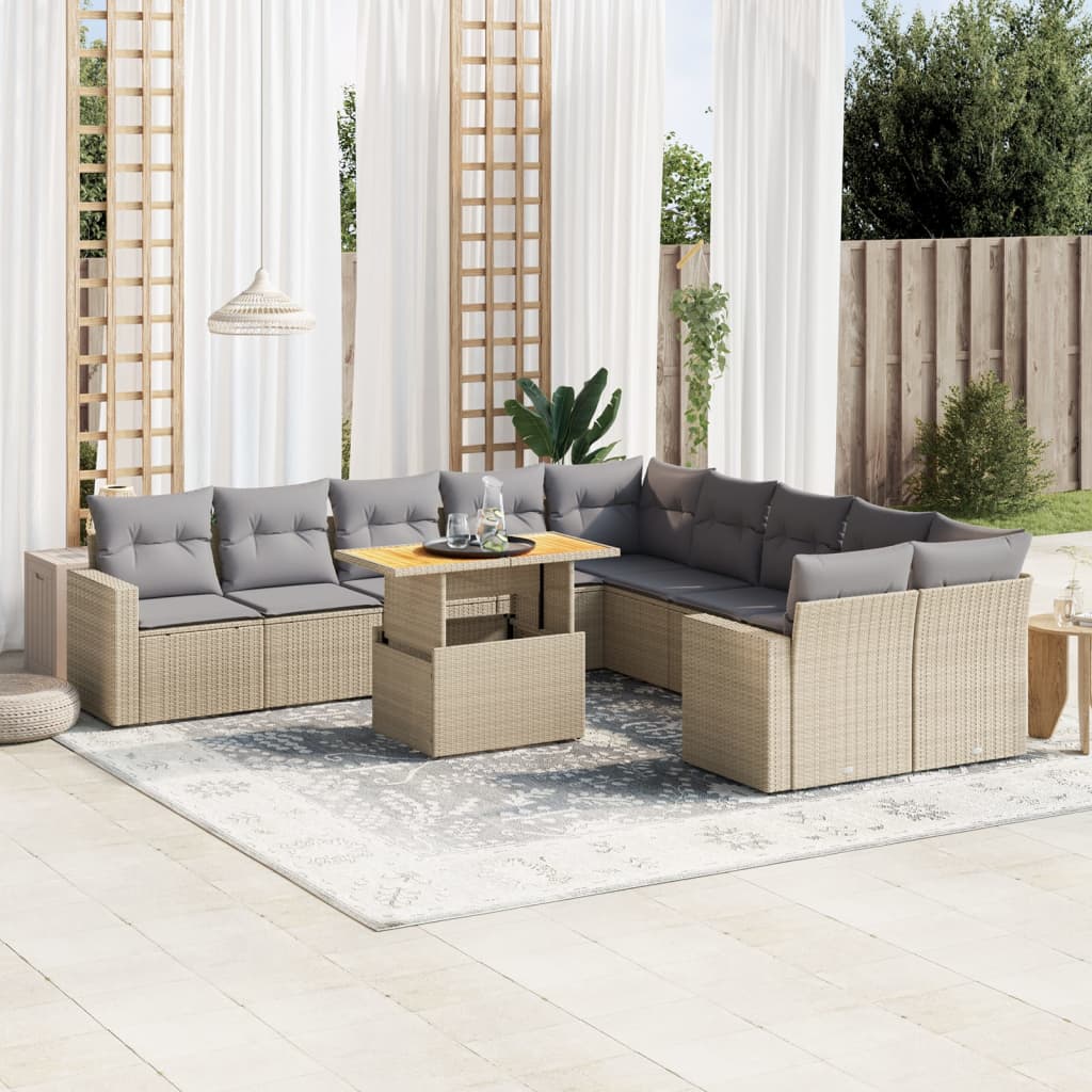 vidaXL 11-delige Loungeset met kussens poly rattan zwart