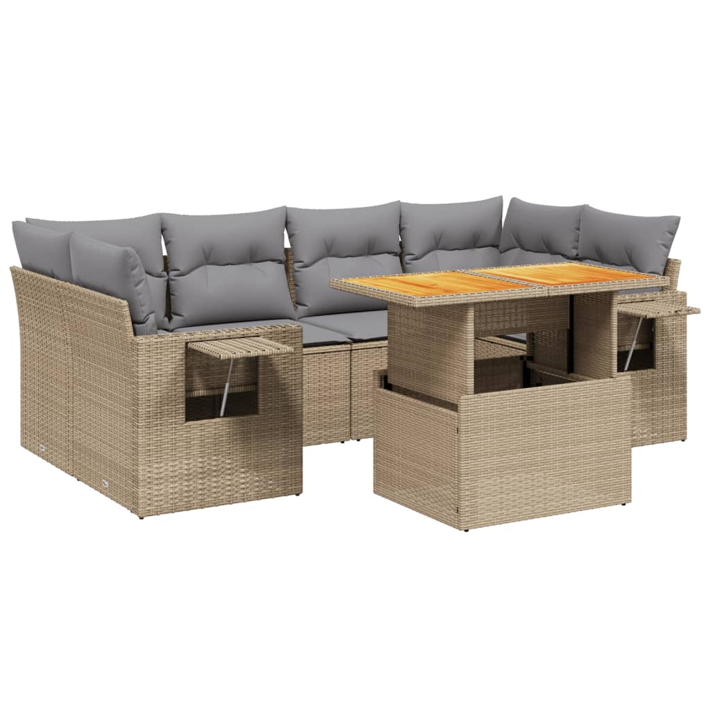vidaXL 7-Piece Lounge Set with Cushions Poly Rattan Black