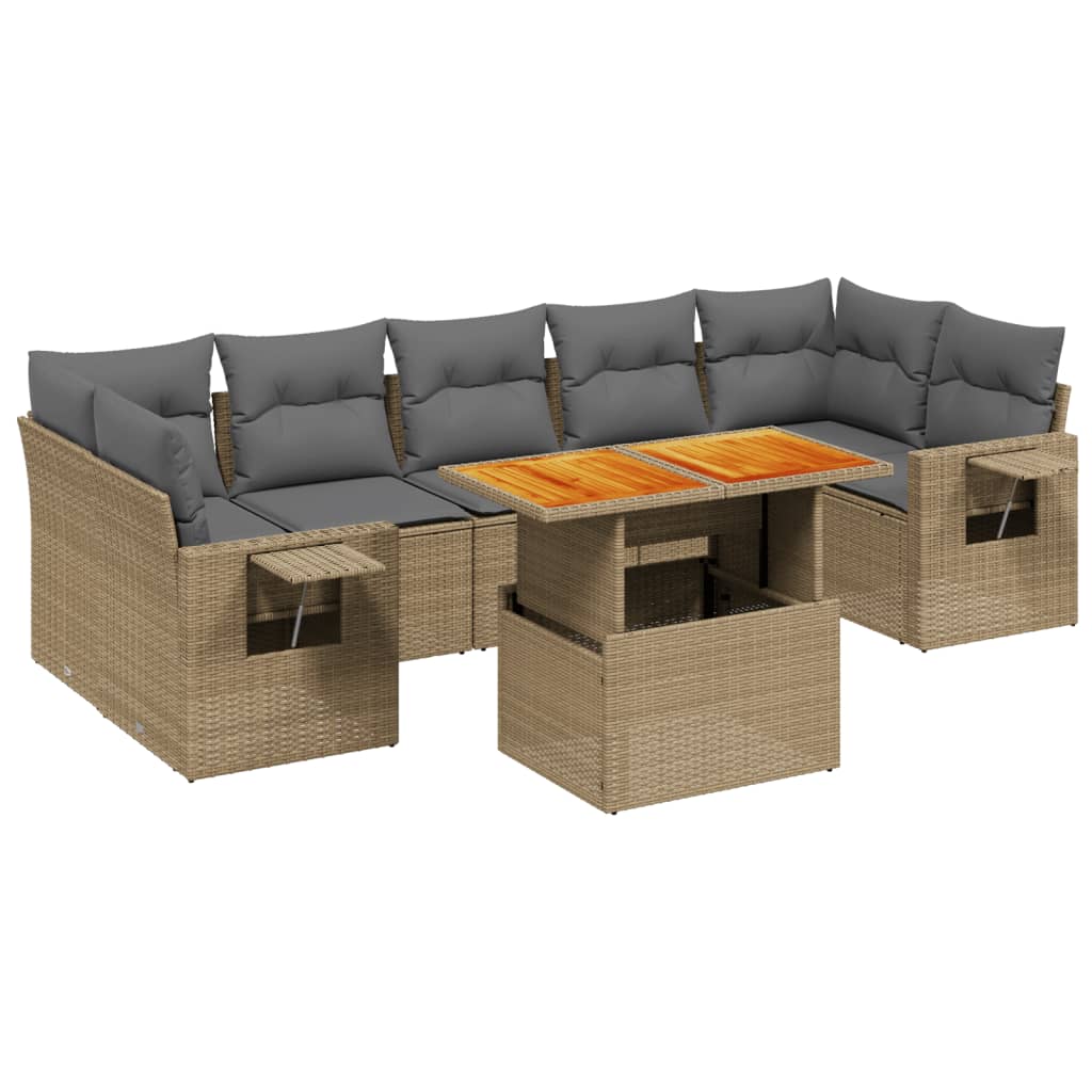 vidaXL 8-delige Loungeset met kussens poly rattan zwart
