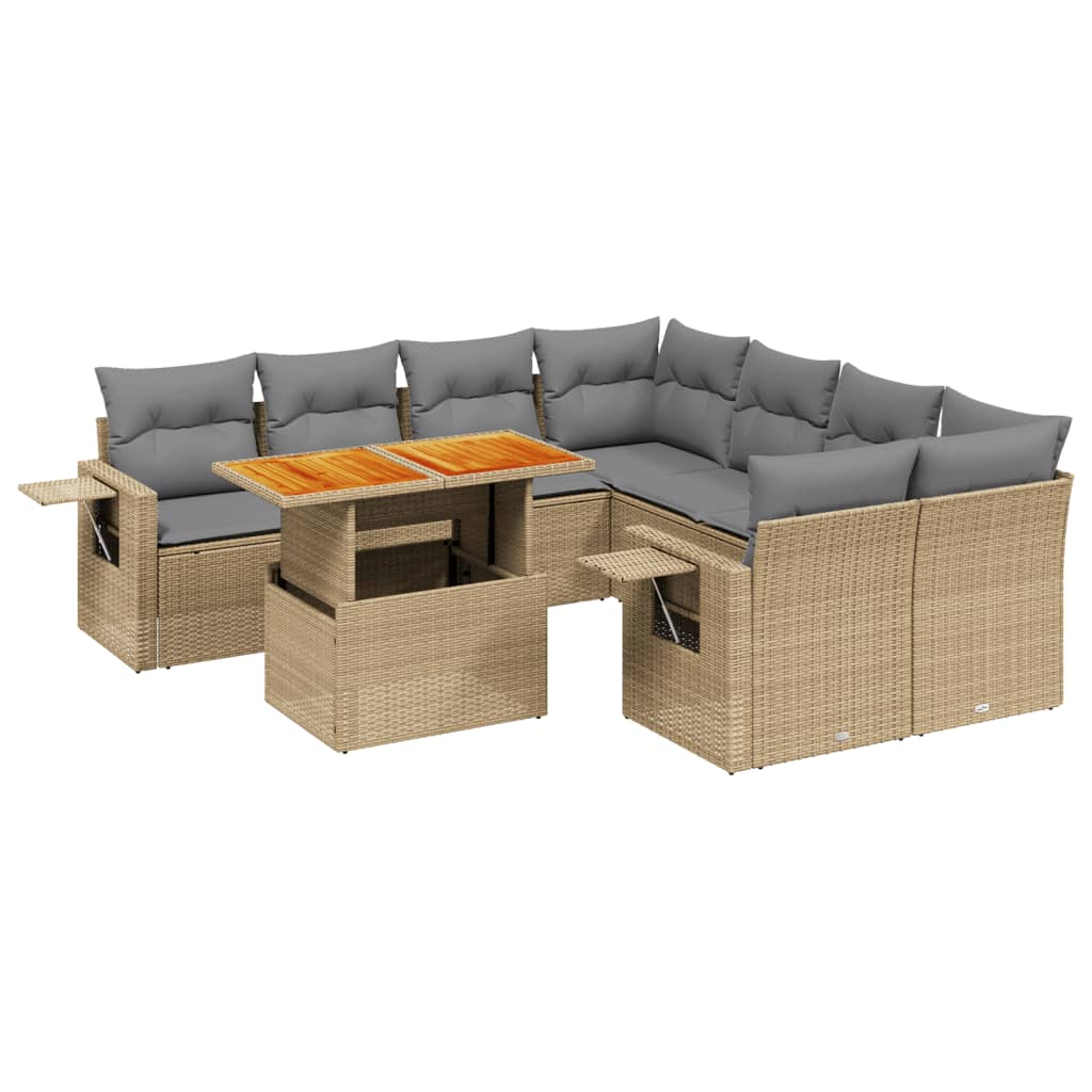 vidaXL 9-delige Loungeset met kussens poly rattan zwart