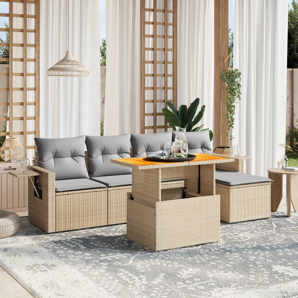 vidaXL 6-delige Loungeset met kussens poly rattan zwart