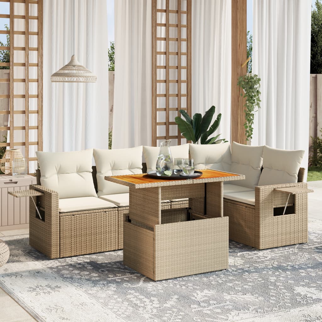 vidaXL 6-delige Loungeset met kussens poly rattan zwart