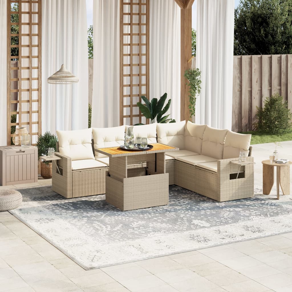 vidaXL 7-delige Loungeset met kussens poly rattan zwart