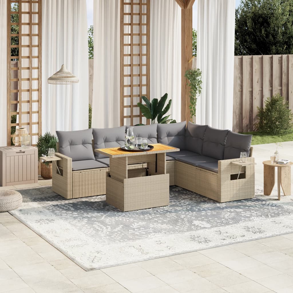 vidaXL 7-delige Loungeset met kussens poly rattan zwart