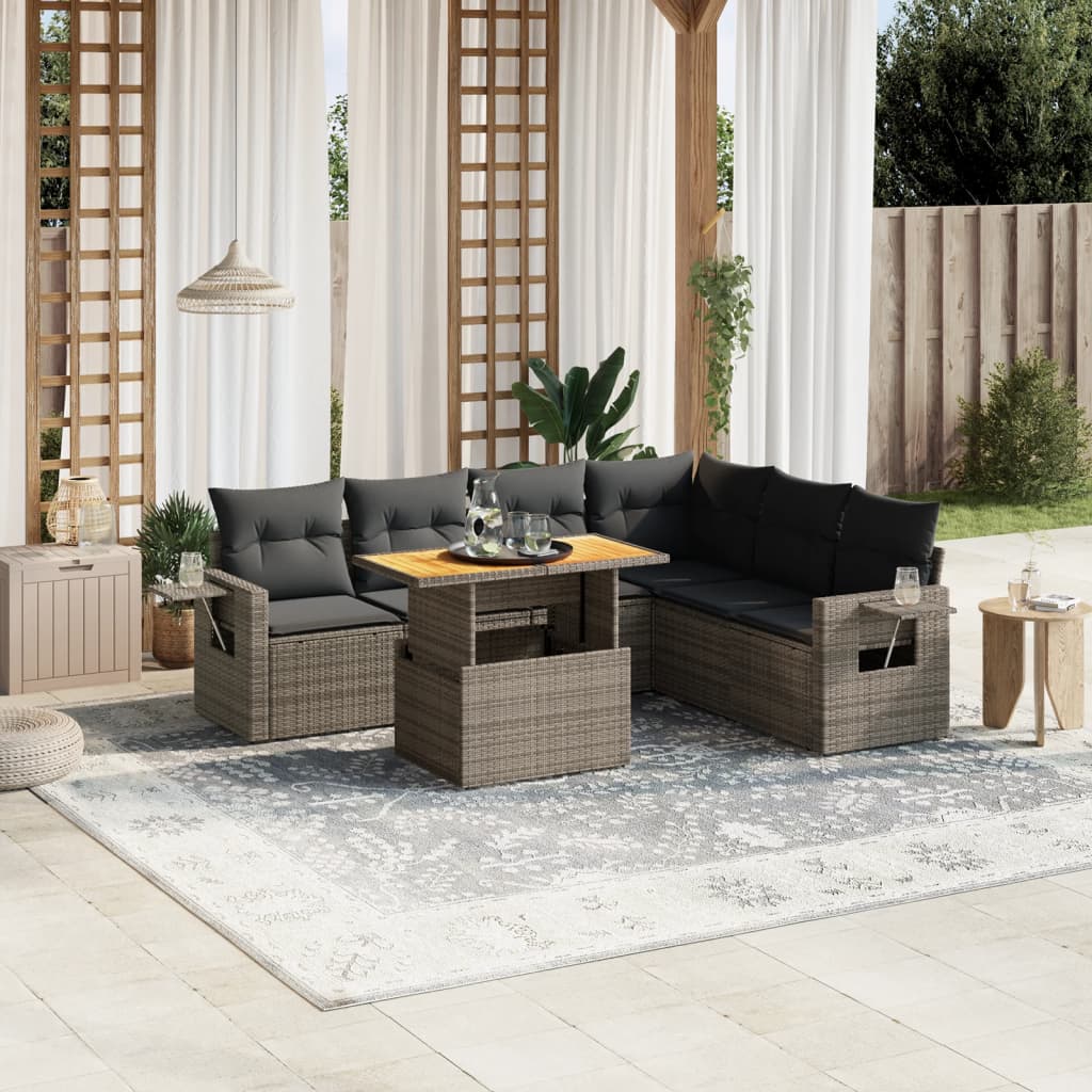 vidaXL 7-delige Loungeset met kussens poly rattan zwart