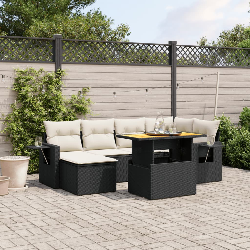 vidaXL 7-Piece Lounge Set with Cushions Poly Rattan Black