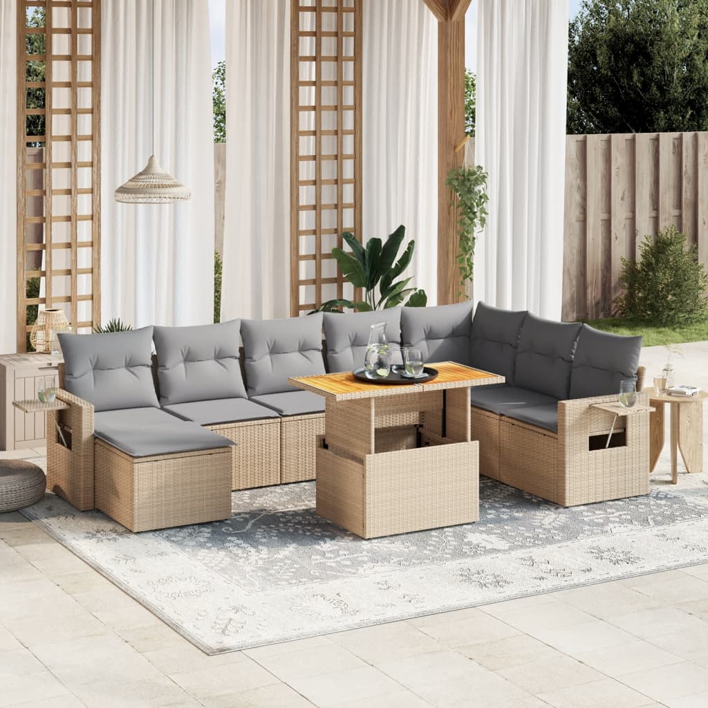 vidaXL 9-piece Lounge Set with cushions poly rattan black