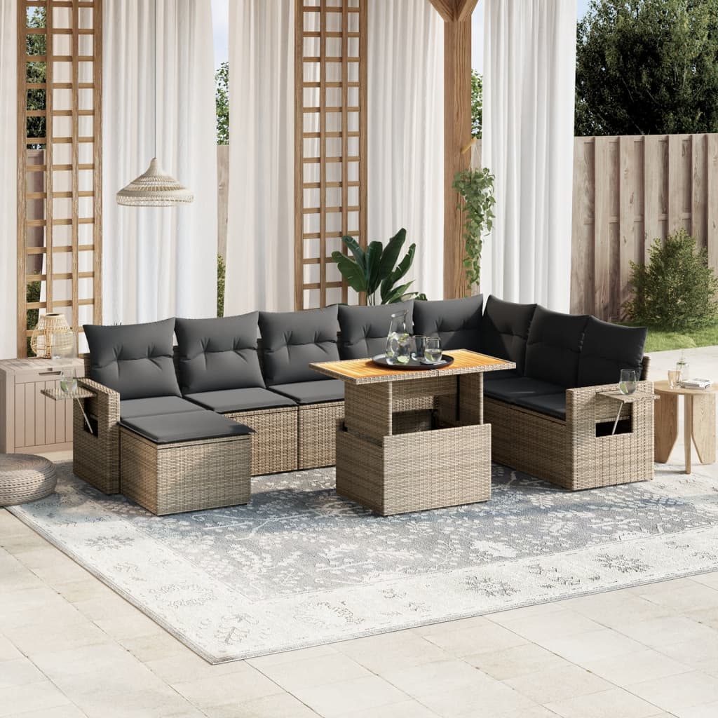 vidaXL 9-piece Lounge Set with cushions poly rattan black