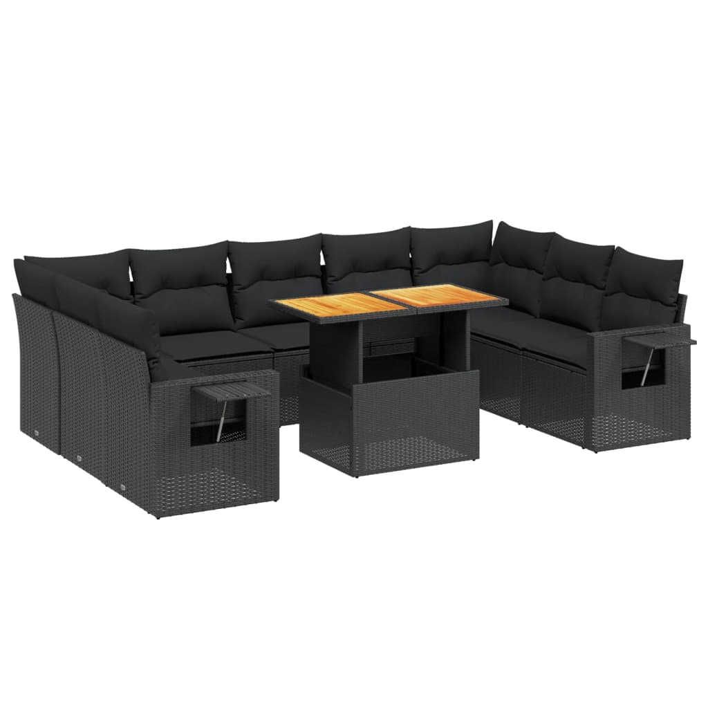vidaXL 10-Piece Lounge Set with Cushions Poly Rattan Black