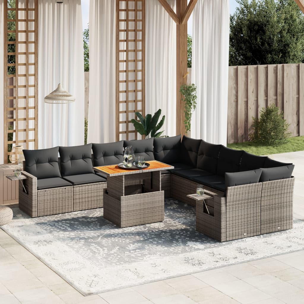 vidaXL 11-delige Loungeset met kussens poly rattan zwart