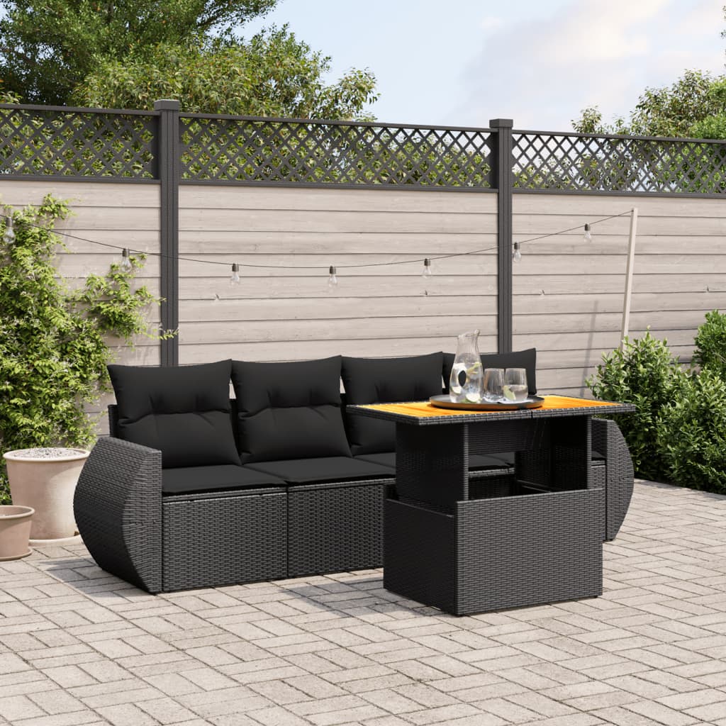 vidaXL 5-piece Lounge Set with Cushions Poly Rattan Black