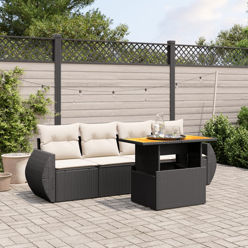 vidaXL 5-piece Lounge Set with Cushions Poly Rattan Black