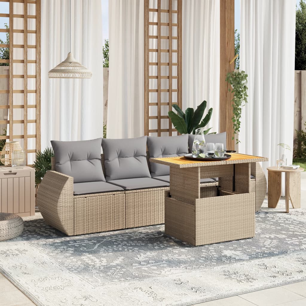 vidaXL 5-piece Lounge Set with Cushions Poly Rattan Black