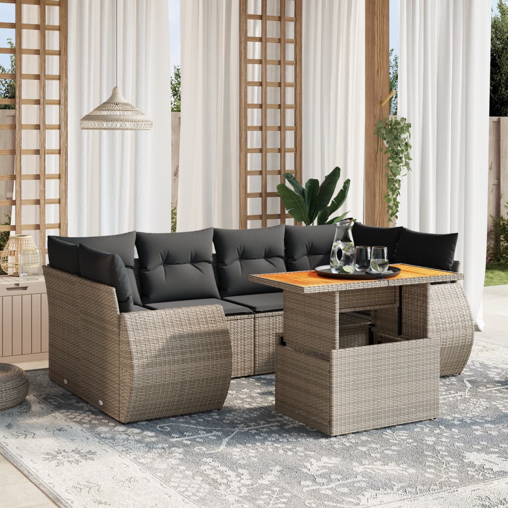 vidaXL 7-delige Loungeset met kussens poly rattan zwart