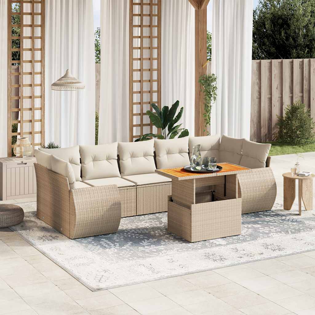 vidaXL 8-delige Loungeset met kussens poly rattan zwart