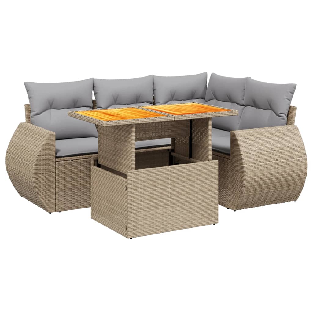 vidaXL 5-delige Loungeset met kussens poly rattan zwart