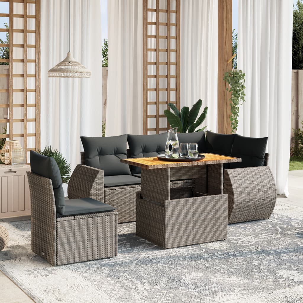 vidaXL 6-delige Loungeset met kussens poly rattan zwart