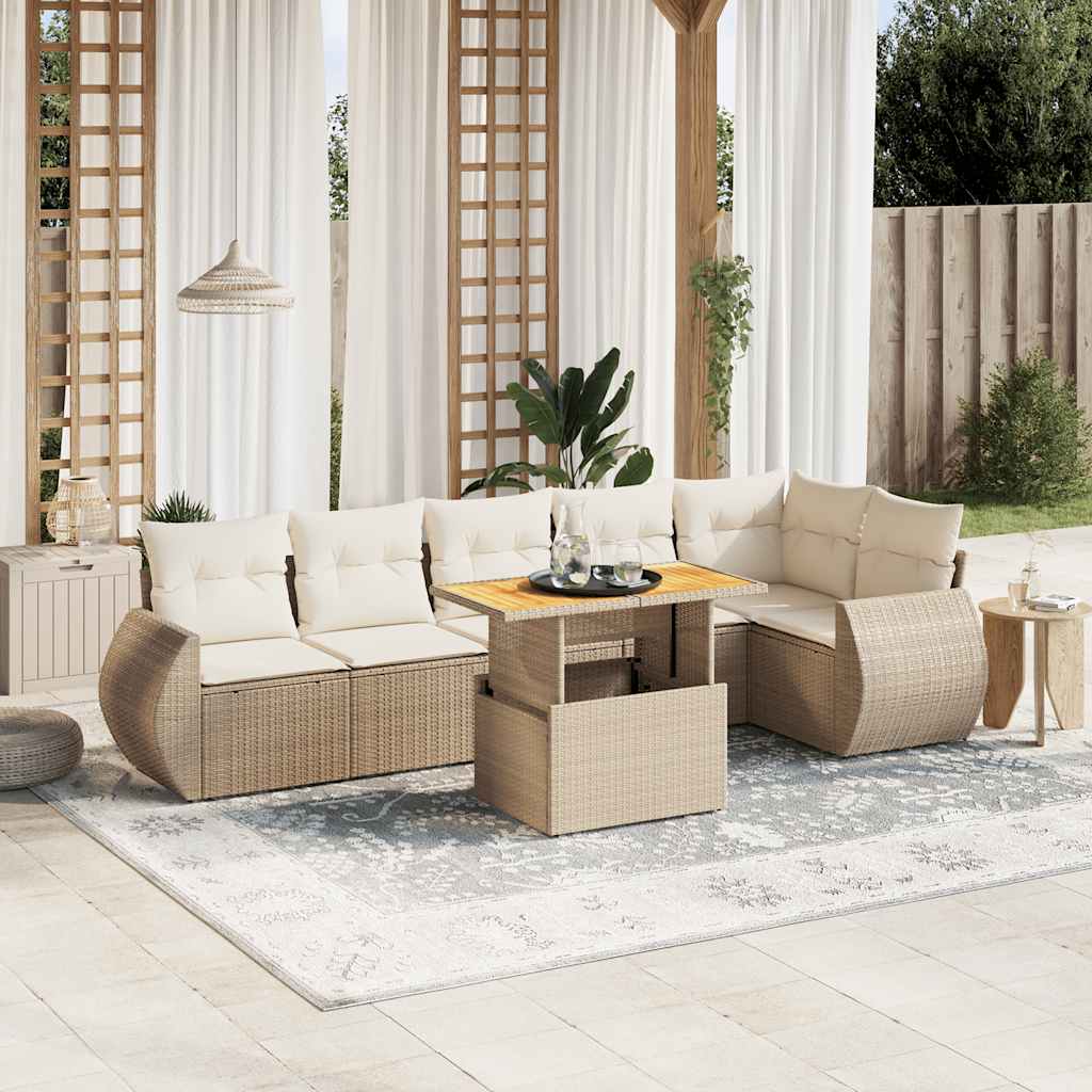vidaXL 7-delige Loungeset met kussens poly rattan zwart