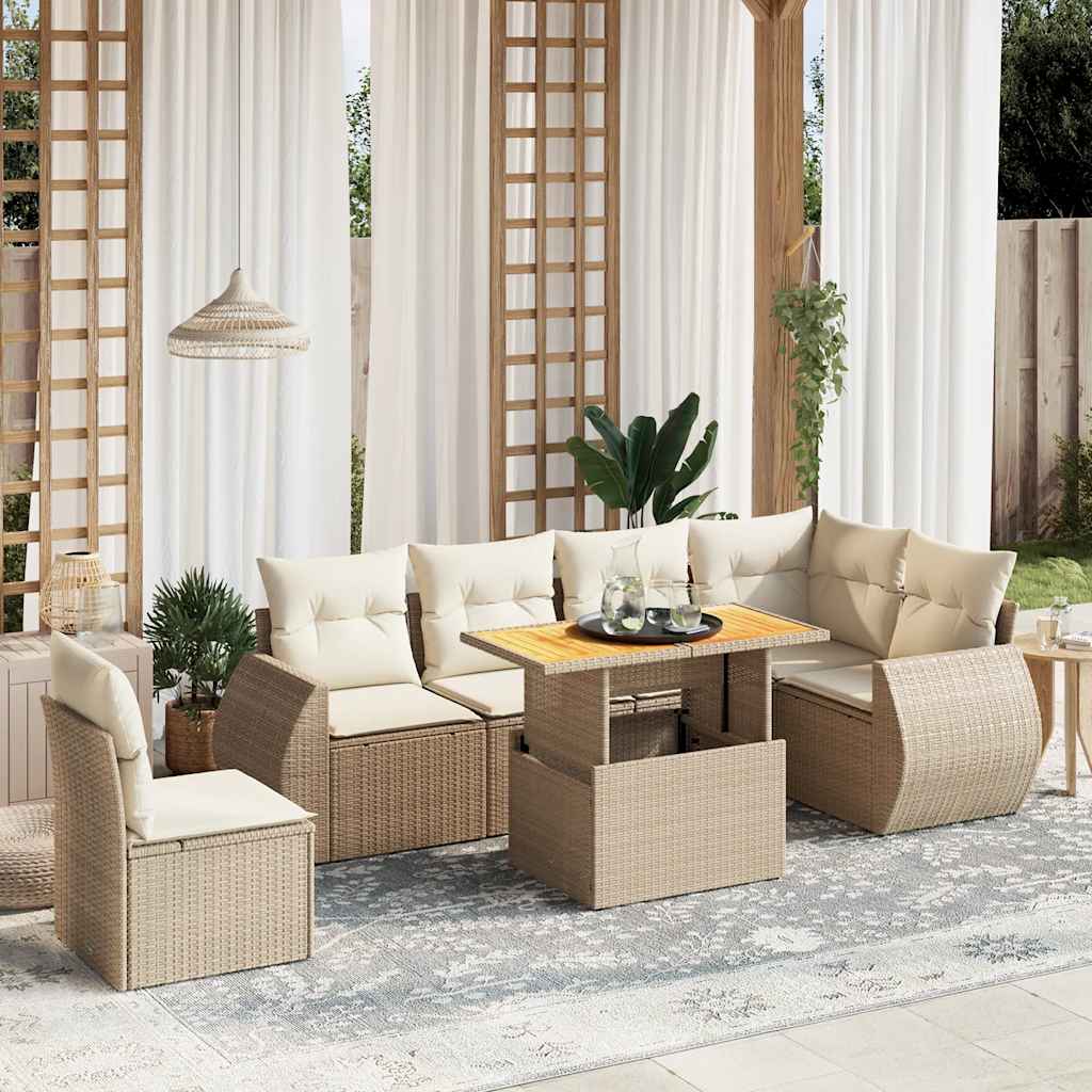 vidaXL 7-delige Loungeset met kussens poly rattan zwart