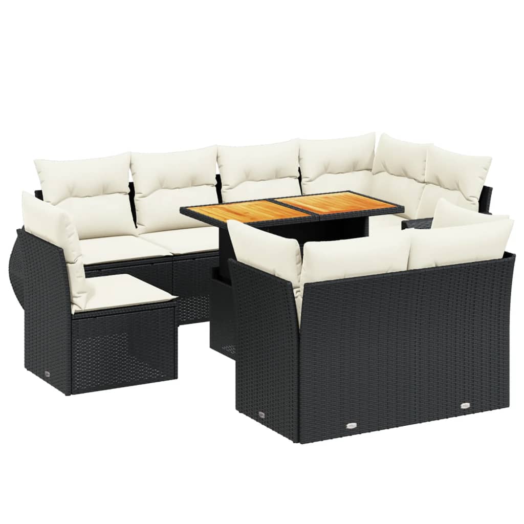 vidaXL 9-delige Loungeset met kussens poly rattan zwart
