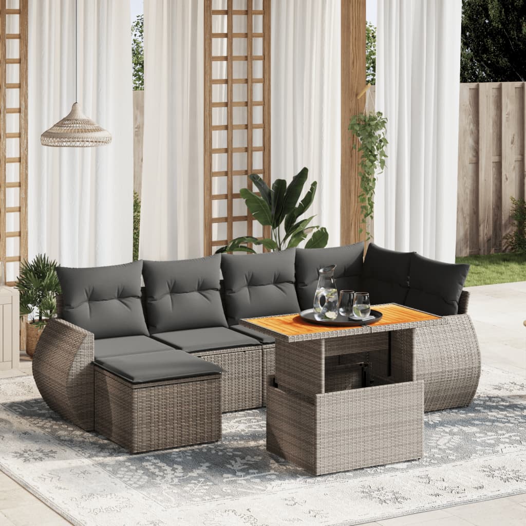 vidaXL 7-delige Loungeset met kussens poly rattan zwart