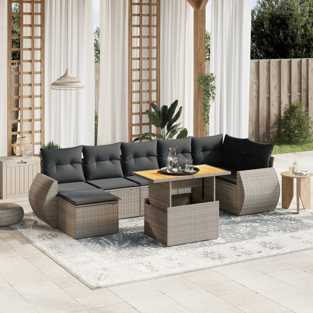 vidaXL 8-delige Loungeset met kussens poly rattan zwart