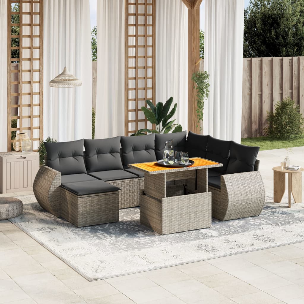 vidaXL 8-delige Loungeset met kussens poly rattan zwart