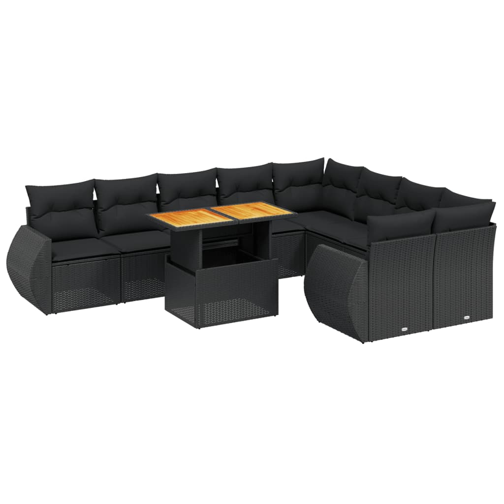 vidaXL 10-Piece Lounge Set with Cushions Poly Rattan Black
