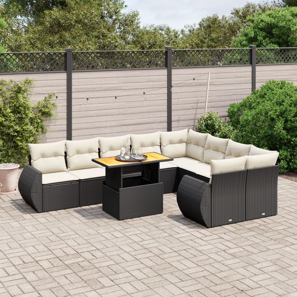 vidaXL 10-Piece Lounge Set with Cushions Poly Rattan Black
