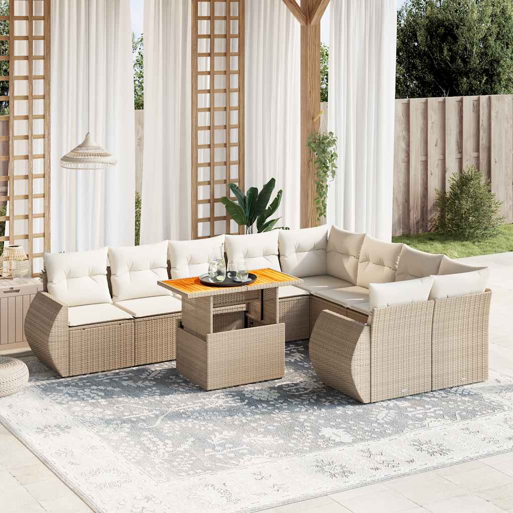 vidaXL 10-Piece Lounge Set with Cushions Poly Rattan Black