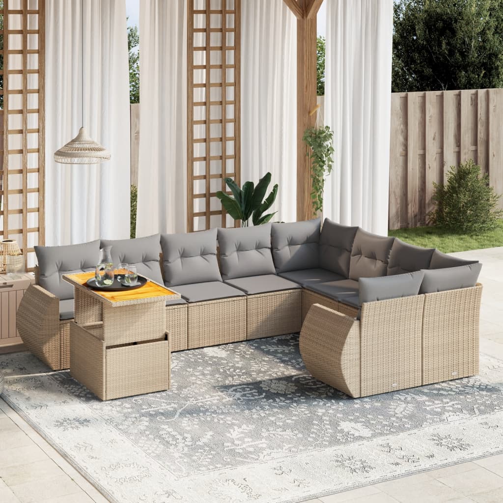 vidaXL 10-Piece Lounge Set with Cushions Poly Rattan Black