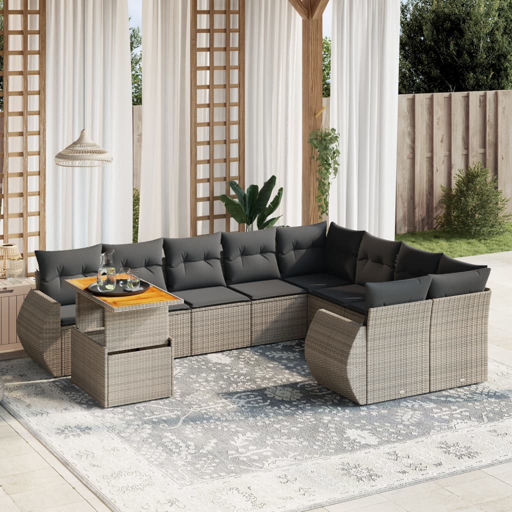 vidaXL 10-Piece Lounge Set with Cushions Poly Rattan Black