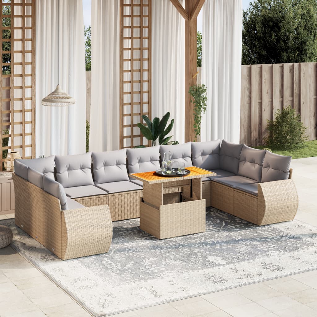 vidaXL 11-delige Loungeset met kussens poly rattan zwart