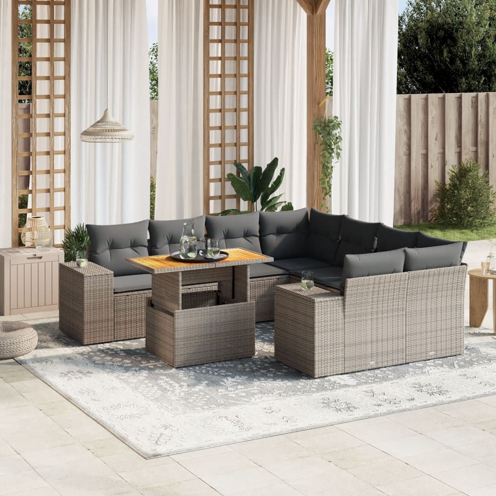 vidaXL 9-piece Poly Rattan Lounge Set with Cushions Black