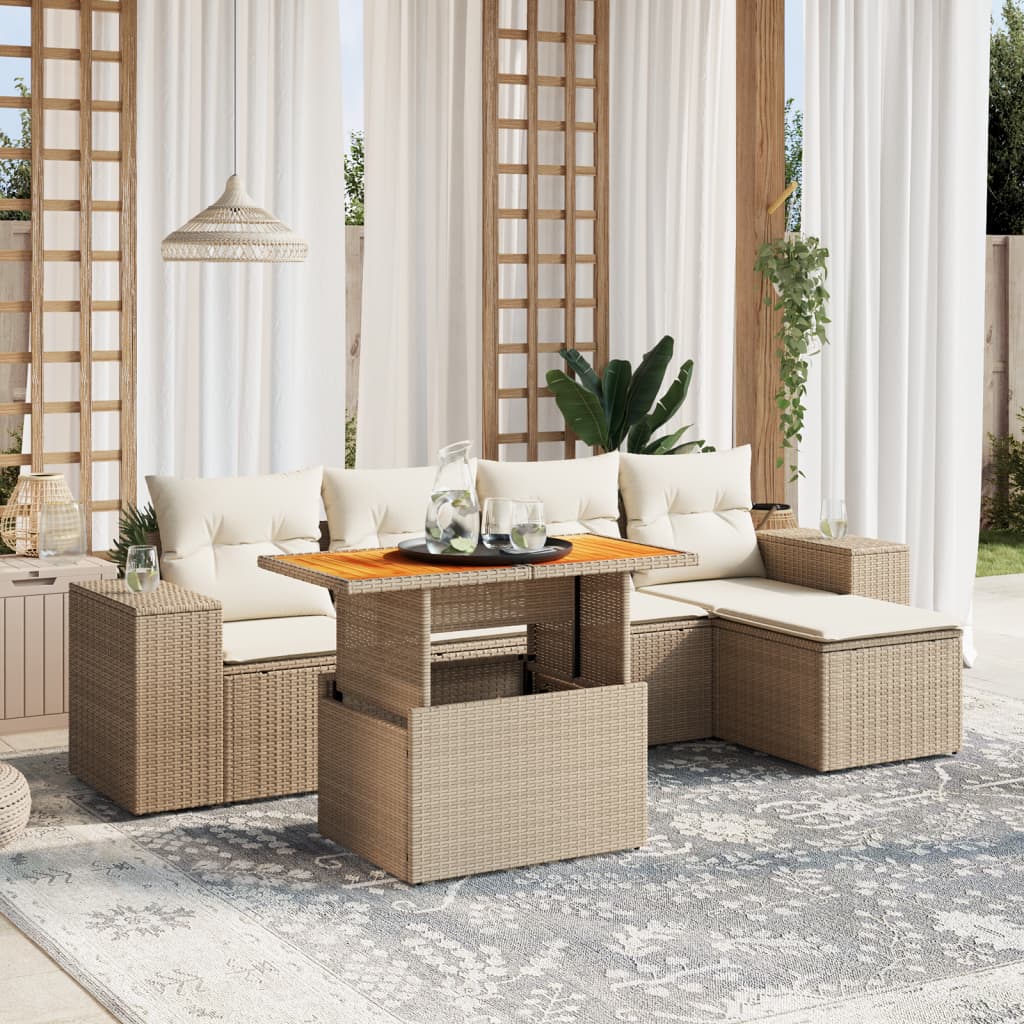 vidaXL 6-delige Loungeset met kussens poly rattan zwart