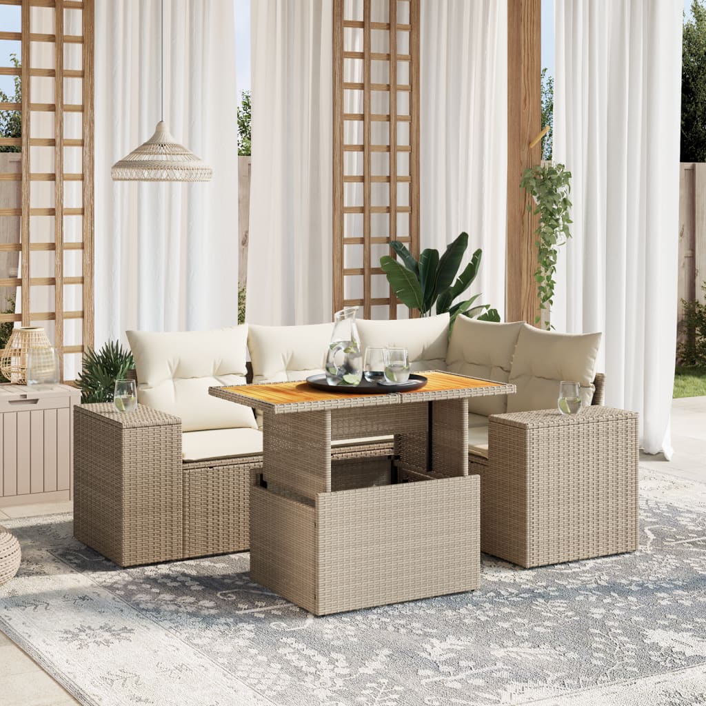 vidaXL 5-Piece Lounge Set with Cushions Poly Rattan Black