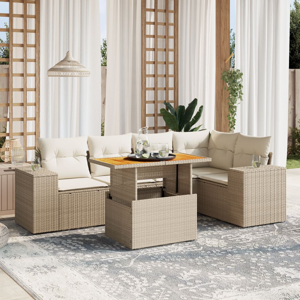 vidaXL 6-delige Loungeset met kussens poly rattan zwart