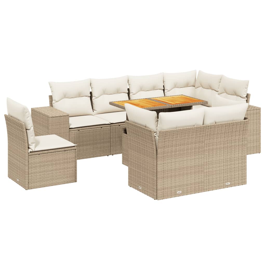 vidaXL 9-delige Loungeset met kussens poly rattan zwart