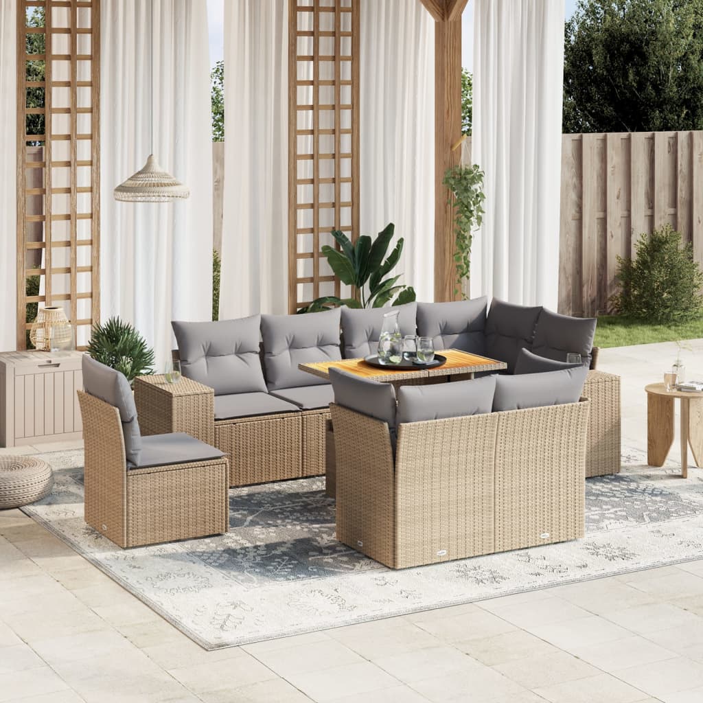 vidaXL 9-delige Loungeset met kussens poly rattan zwart