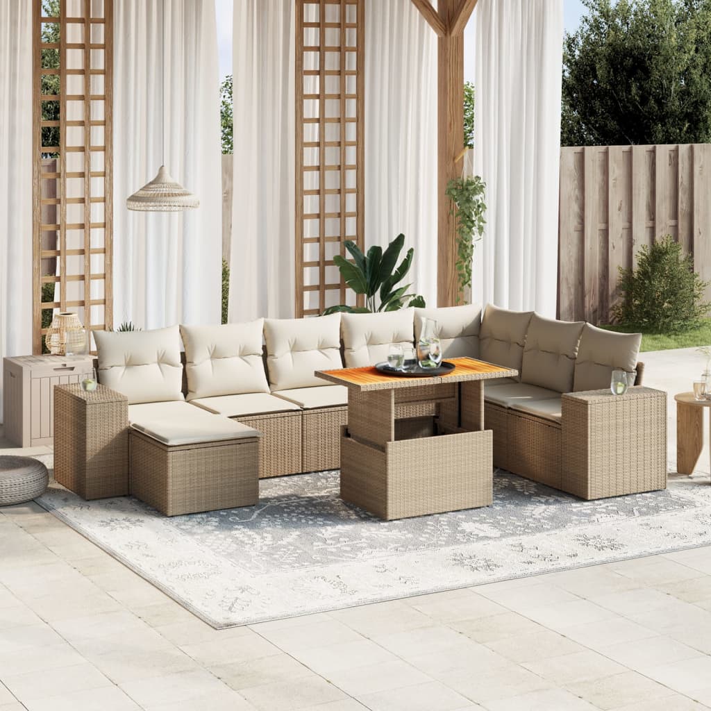 vidaXL 9-delige Loungeset met kussens poly rattan zwart