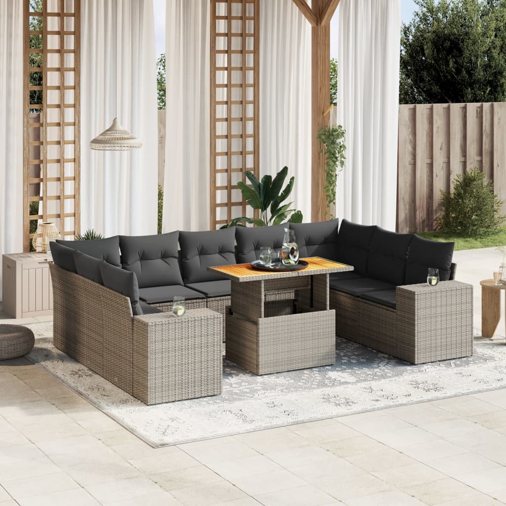 vidaXL 10-delige Loungeset met kussens poly rattan zwart