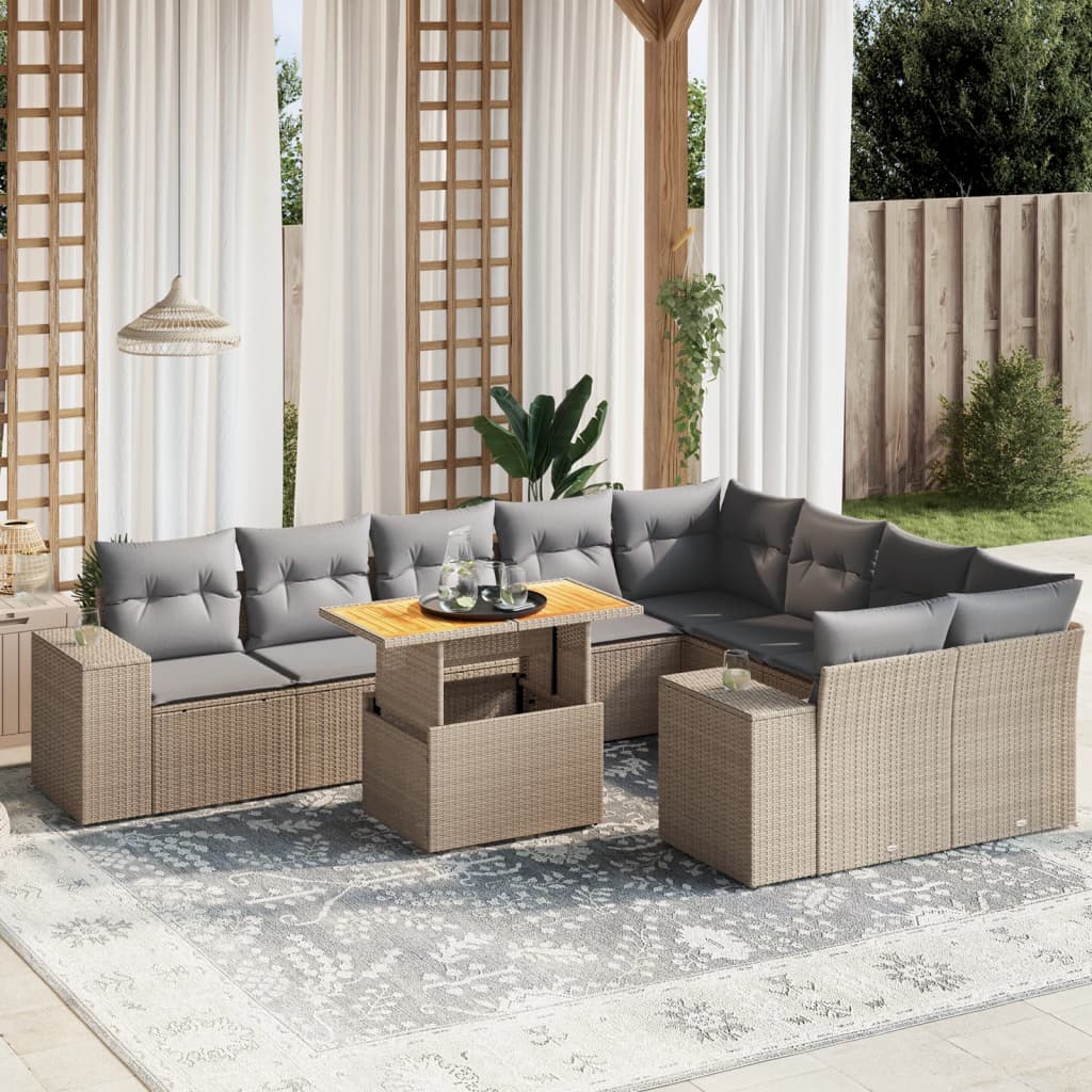 vidaXL 10-delige Loungeset met kussens poly rattan zwart