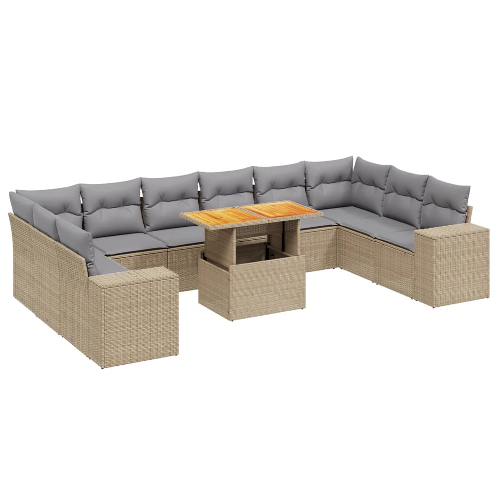 vidaXL 11-delige Loungeset met kussens poly rattan zwart