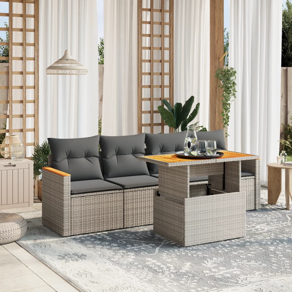 vidaXL 5-delige Loungeset met kussens poly rattan zwart