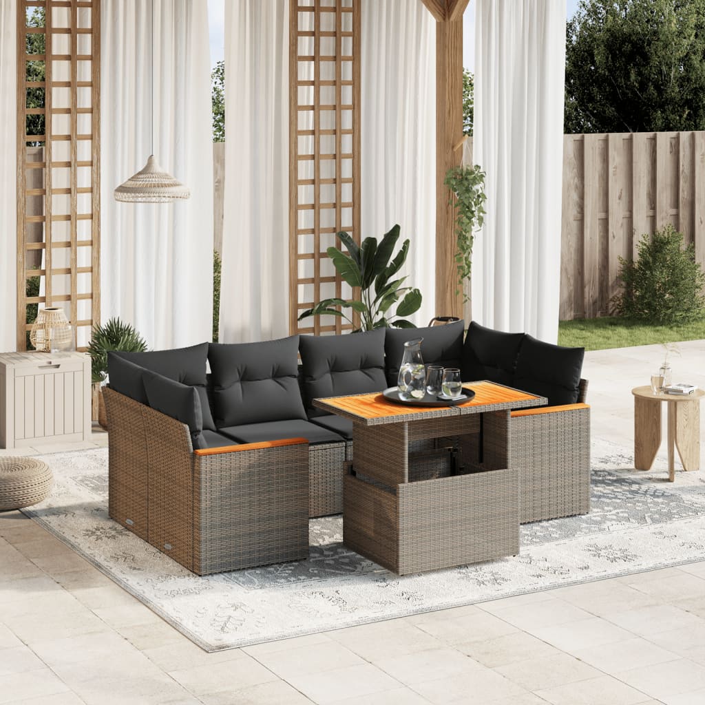 vidaXL 7-delige Loungeset met kussens poly rattan zwart