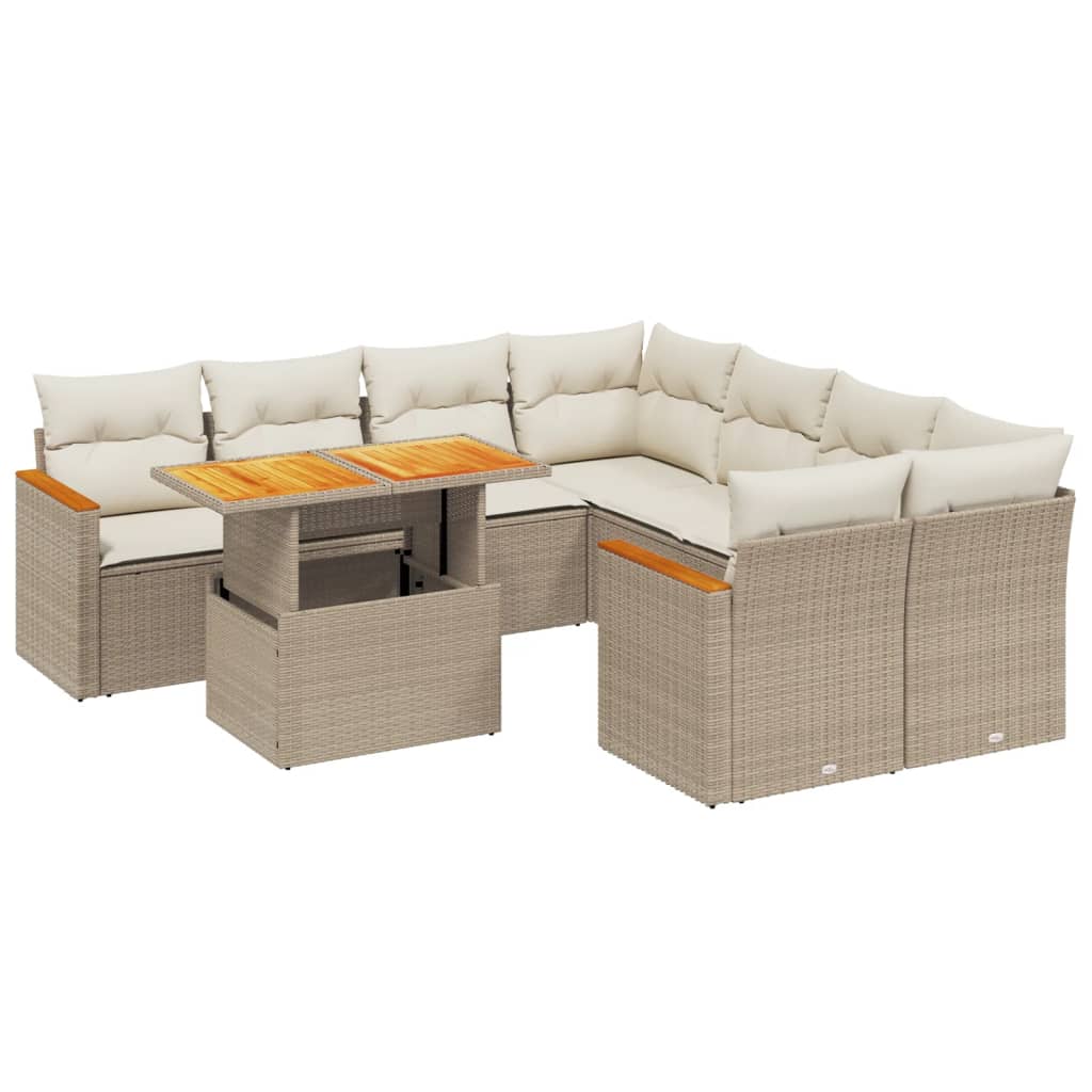vidaXL 9-delige Loungeset met kussens poly rattan zwart