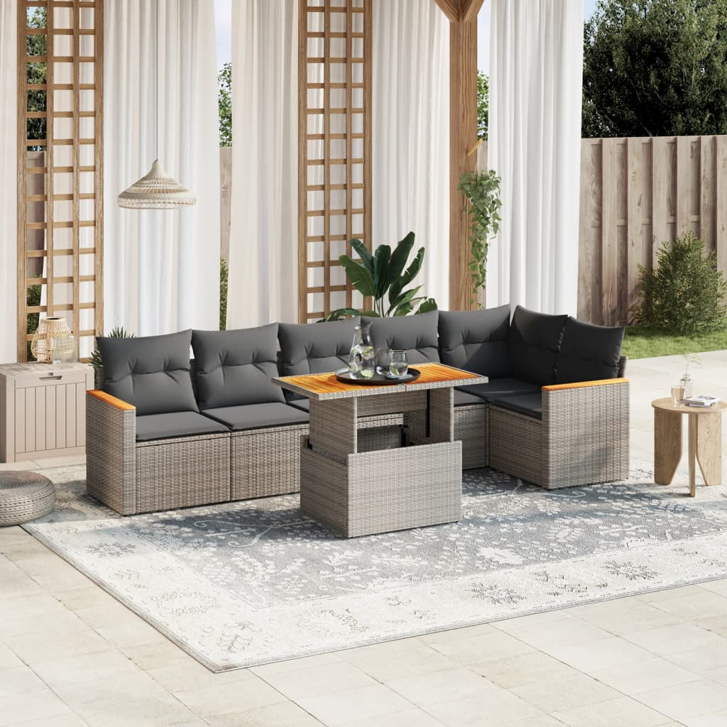 vidaXL 7-delige Loungeset met kussens poly rattan zwart