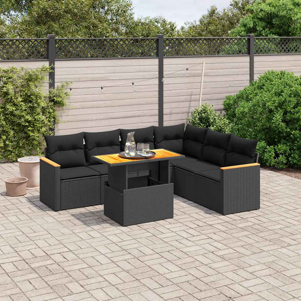 vidaXL 7-delige Loungeset met kussens poly rattan zwart